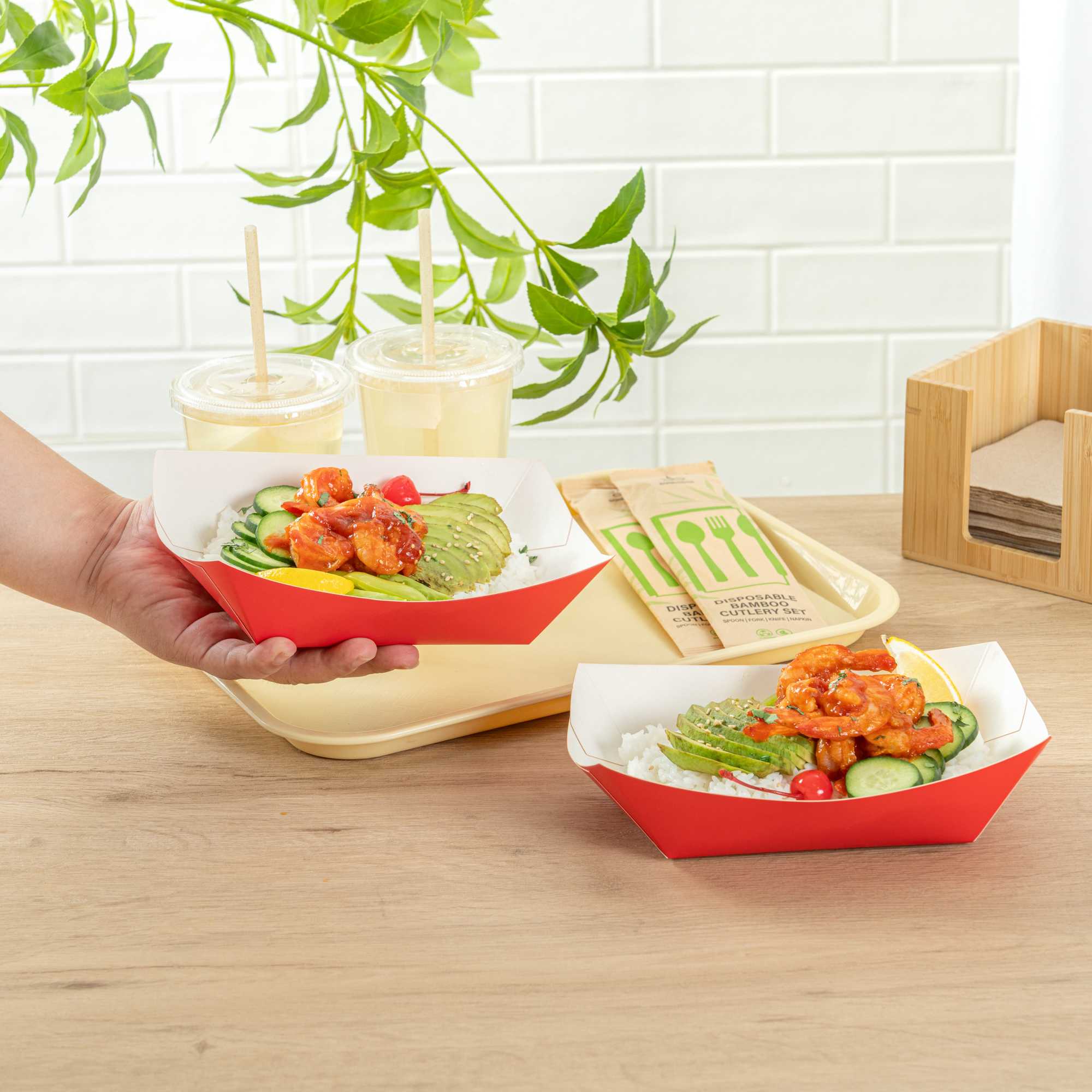 Bio Tek 1 lb Red Paper #100 Food Tray / Boat - 5 1/2" x 3 1/2" x 2" - 50 count box