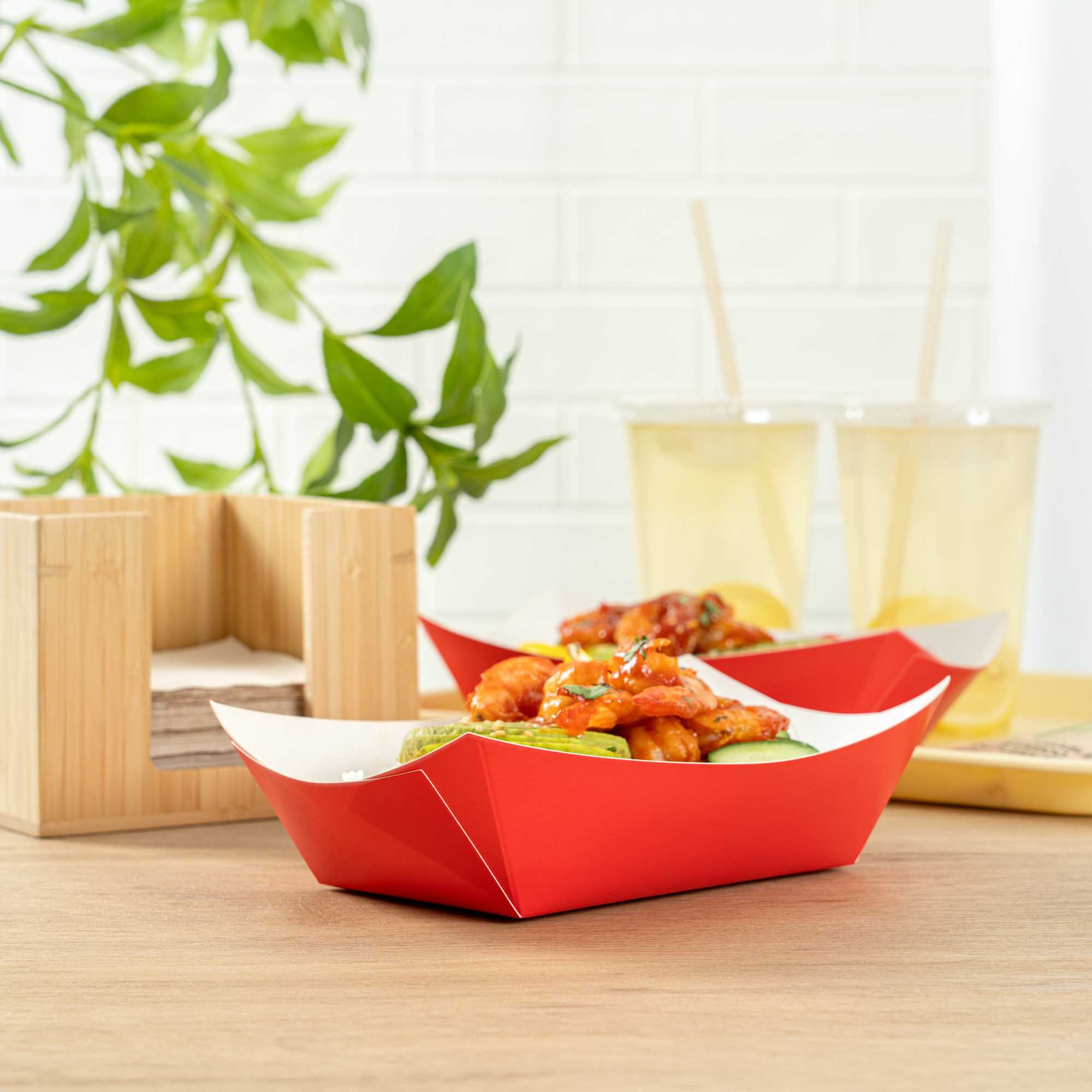 Bio Tek 1 lb Red Paper #100 Food Tray / Boat - 5 1/2" x 3 1/2" x 2" - 50 count box