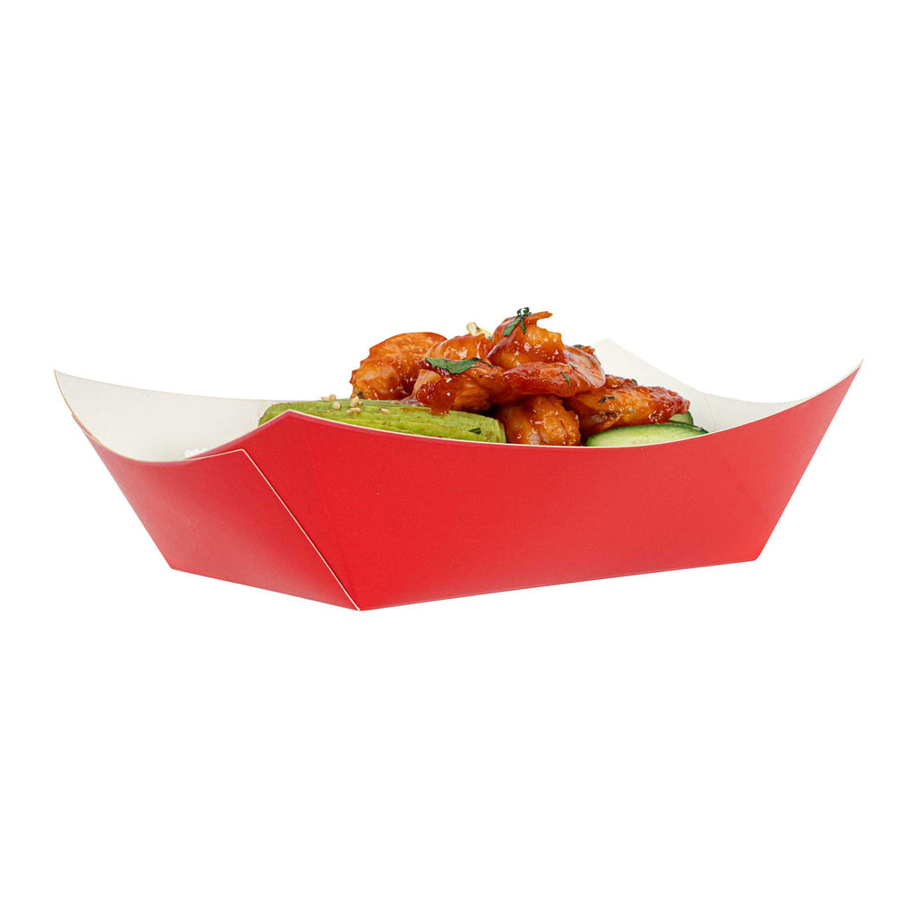 Bio Tek 1 lb Red Paper #100 Food Tray / Boat - 5 1/2" x 3 1/2" x 2" - 200 count box