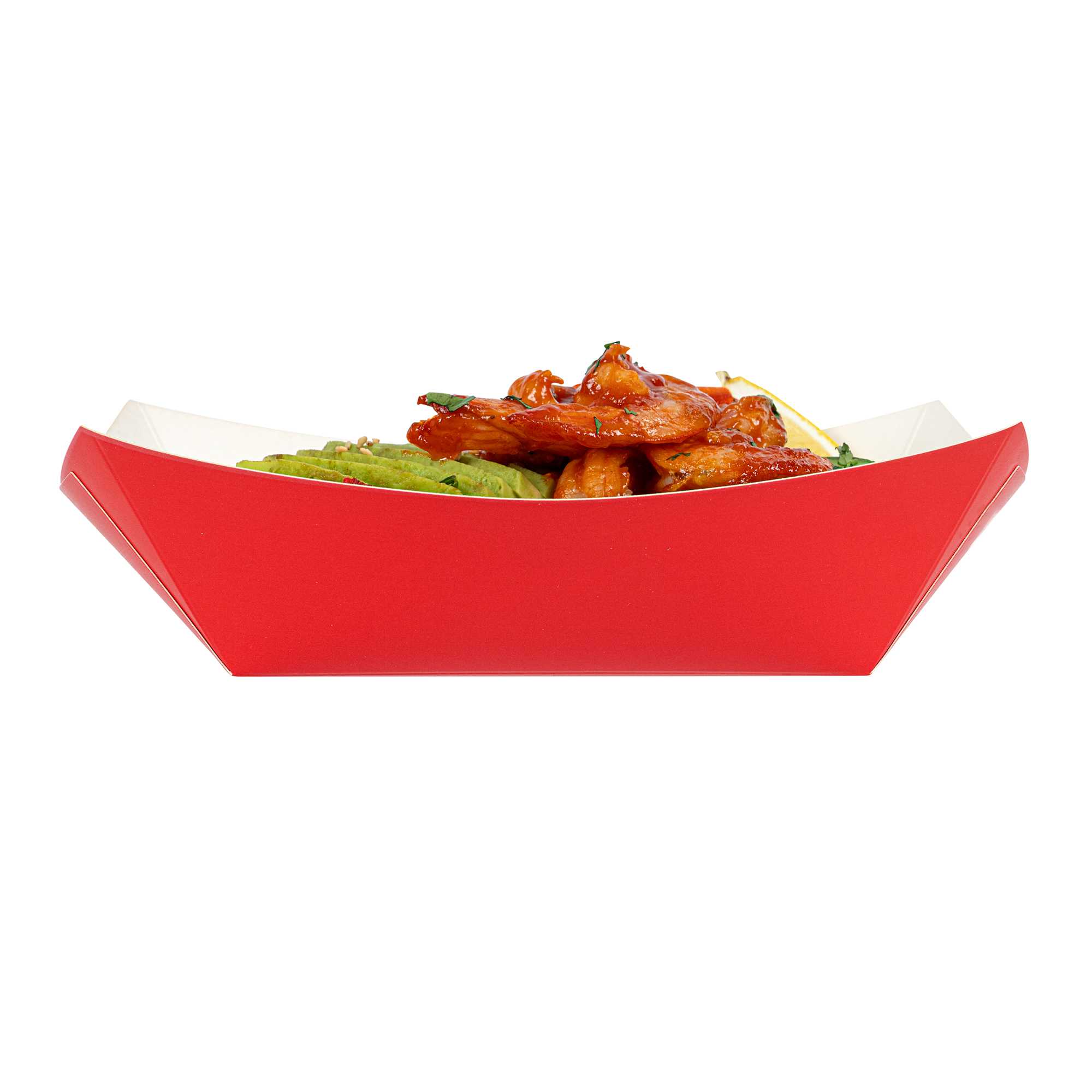 Bio Tek 1 lb Red Paper #100 Food Tray / Boat - 5 1/2" x 3 1/2" x 2" - 200 count box