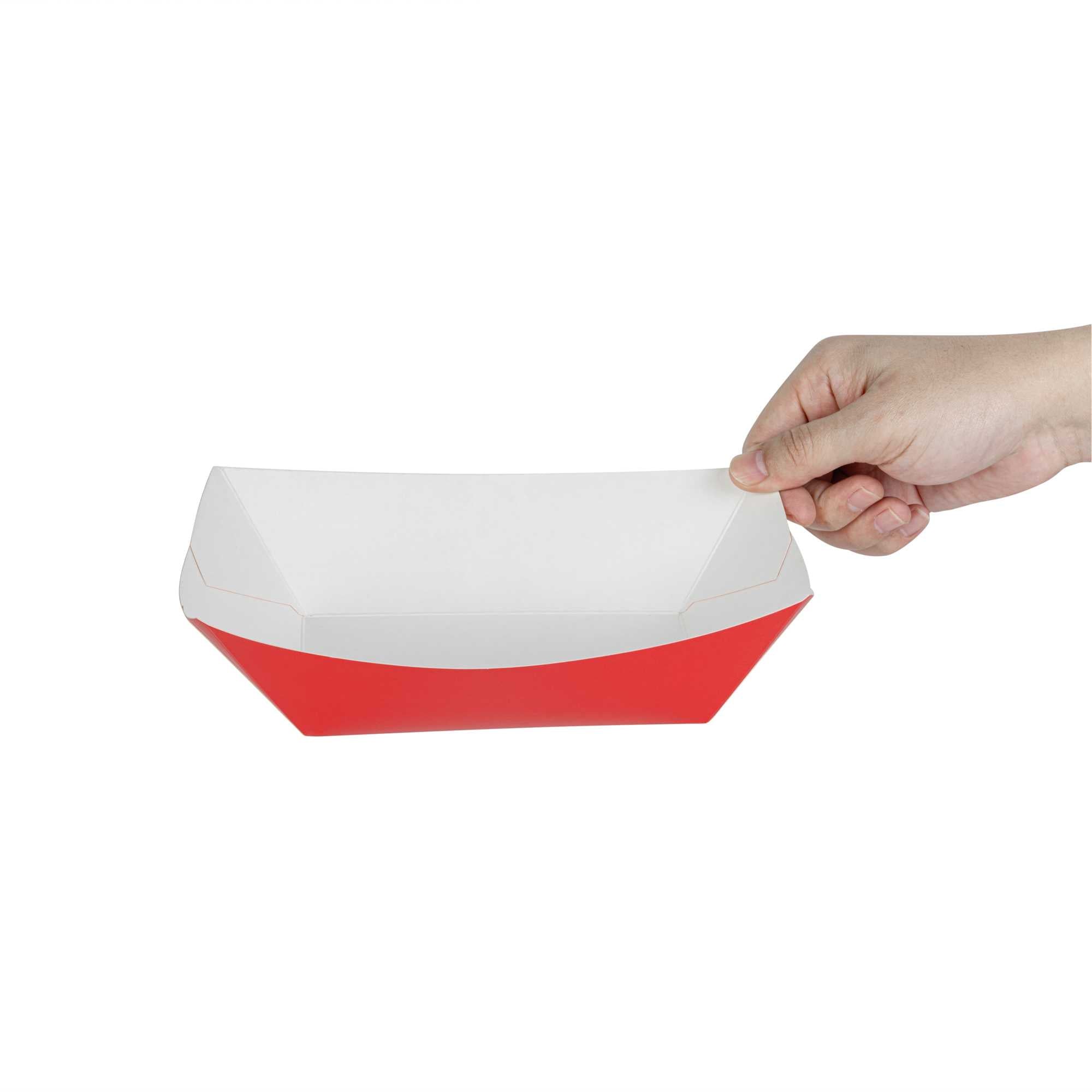 Bio Tek 1 lb Red Paper #100 Food Tray / Boat - 5 1/2" x 3 1/2" x 2" - 200 count box