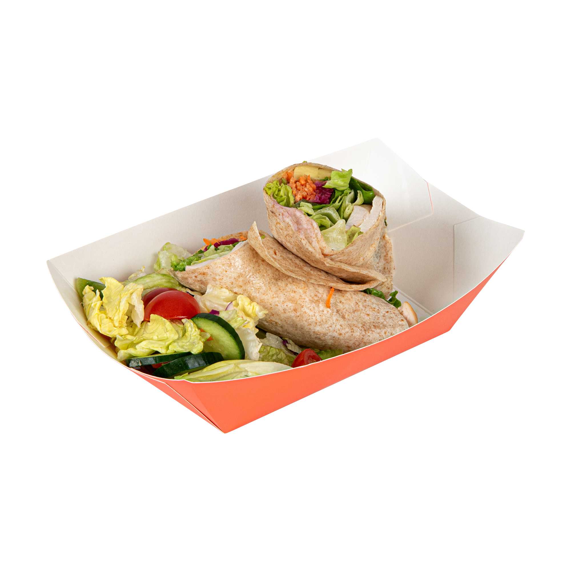 Bio Tek 1 lb Tangerine Orange Paper #100 Food Tray / Boat - 5 1/2" x 3 1/2" x 2" - 200 count box