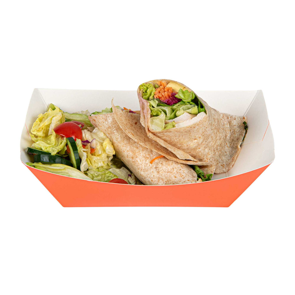 Bio Tek 1 lb Tangerine Orange Paper #100 Food Tray / Boat - 5 1/2" x 3 1/2" x 2" - 50 count box
