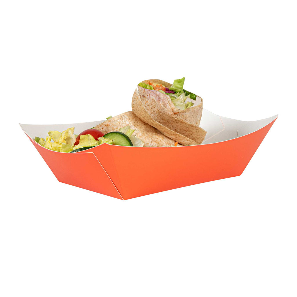 Bio Tek 1 lb Tangerine Orange Paper #100 Food Tray / Boat - 5 1/2" x 3 1/2" x 2" - 200 count box