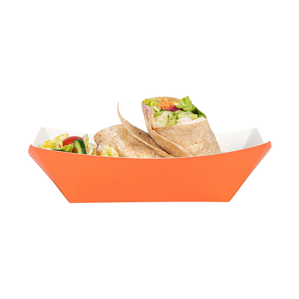 Bio Tek 1 lb Tangerine Orange Paper #100 Food Tray / Boat - 5 1/2" x 3 1/2" x 2" - 200 count box
