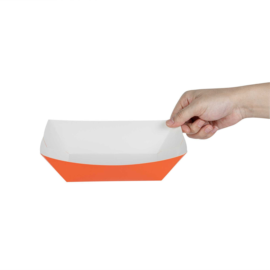 Bio Tek 1 lb Tangerine Orange Paper #100 Food Tray / Boat - 5 1/2" x 3 1/2" x 2" - 200 count box