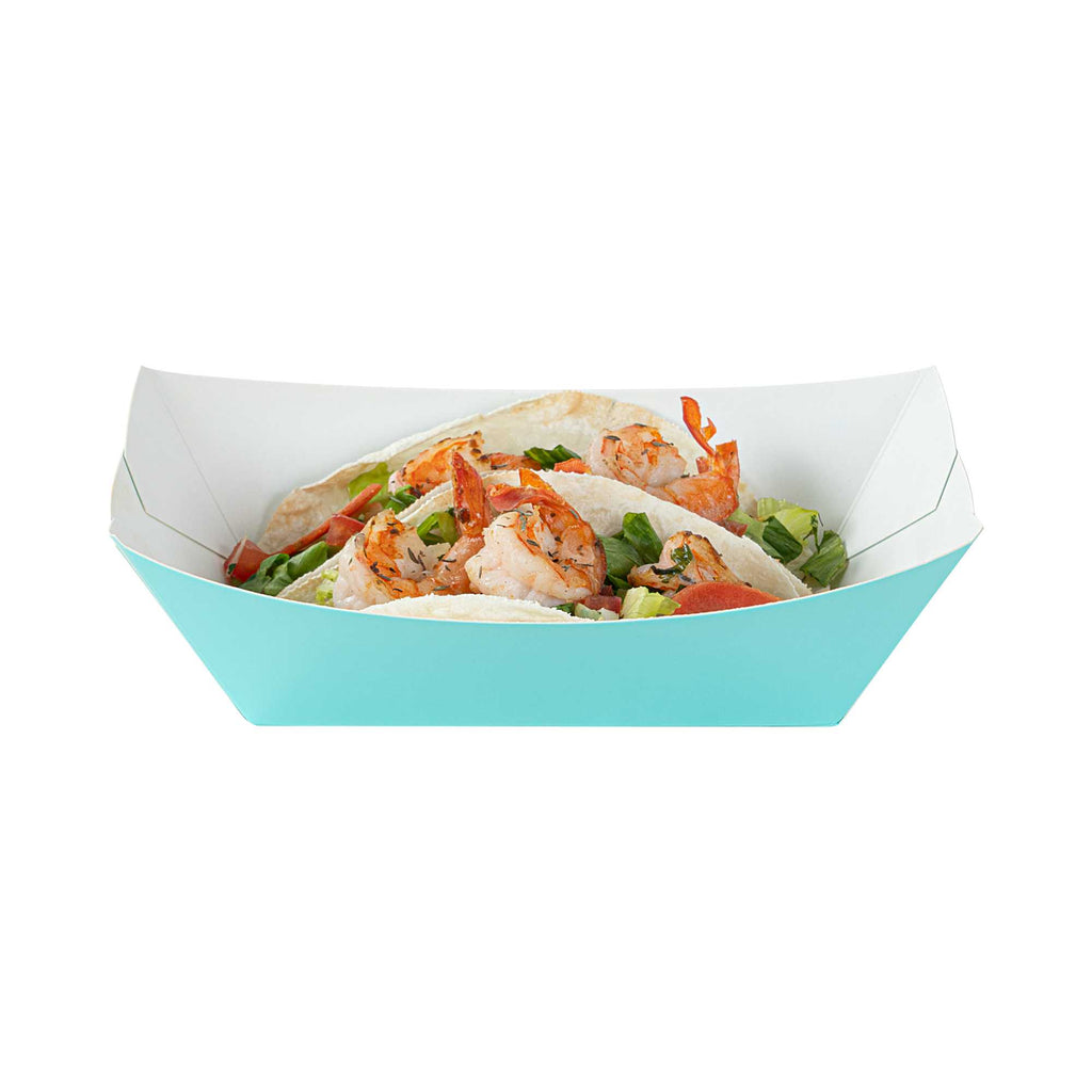 Bio Tek 1 lb Turquoise Paper #100 Food Tray / Boat - 5 1/2" x 3 1/2" x 2" - 50 count box