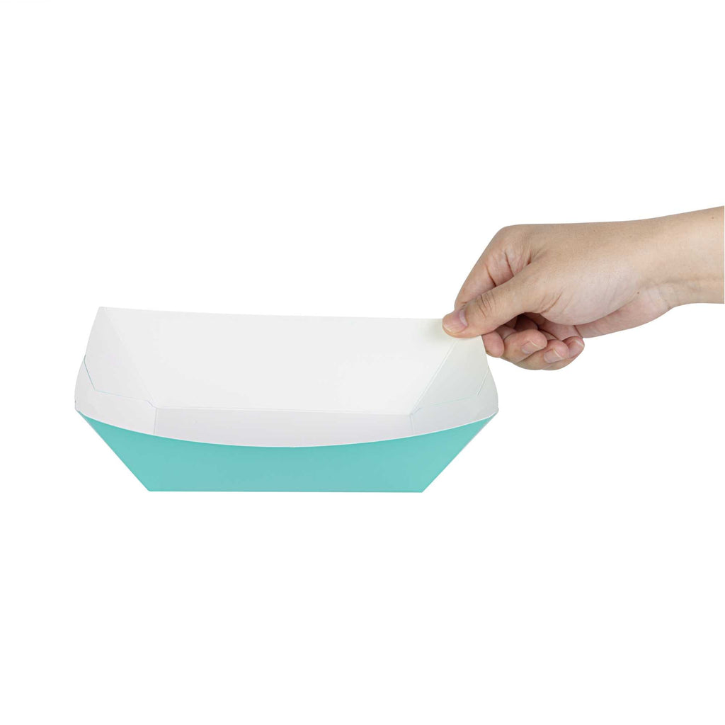 Bio Tek 1 lb Turquoise Paper #100 Food Tray / Boat - 5 1/2" x 3 1/2" x 2" - 50 count box