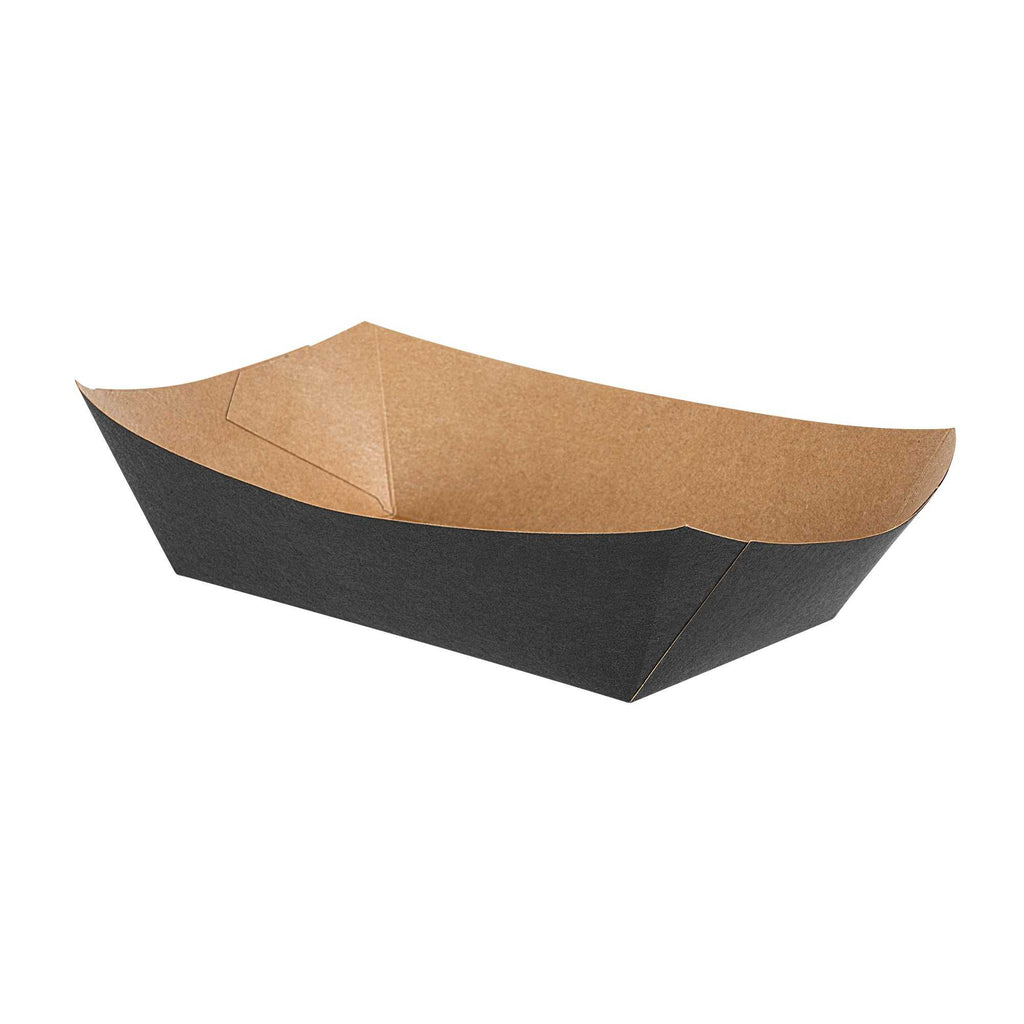 Bio Tek 2 lb Black Paper #200 Food Tray / Boat - 6 1/2" x 3 3/4" x 2 1/4" - 200 count box