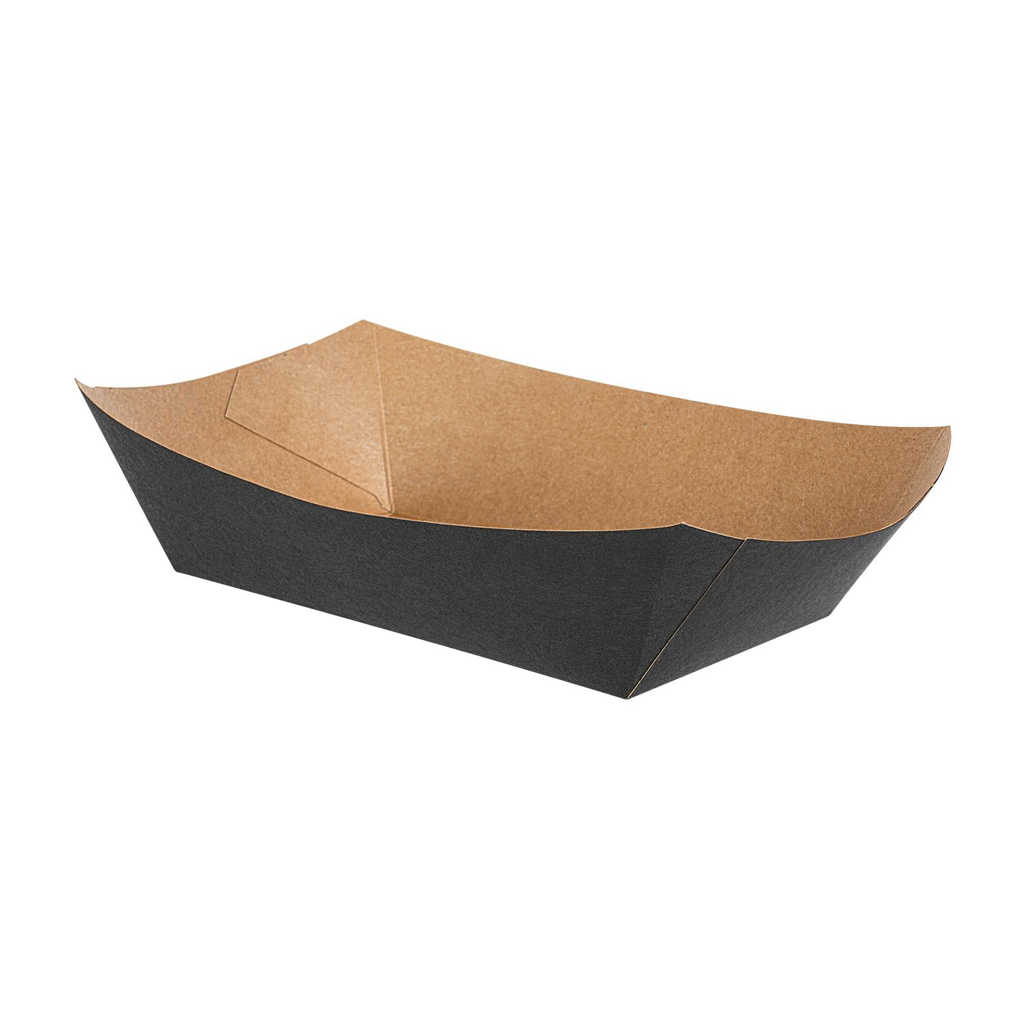Bio Tek 2 lb Black Paper #200 Food Tray / Boat - 6 1/2" x 3 3/4" x 2 1/4" - 200 count box