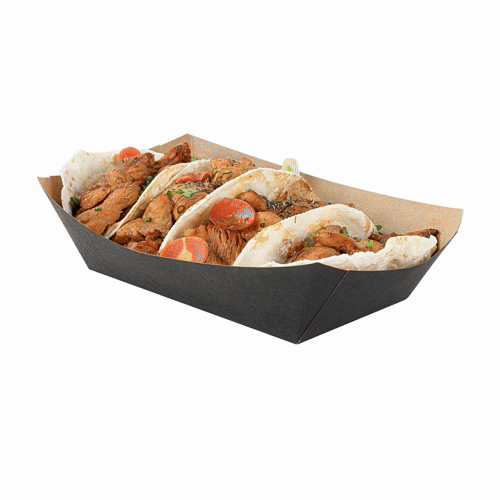 Bio Tek 2 lb Black Paper #200 Food Tray / Boat - 6 1/2" x 3 3/4" x 2 1/4" - 50 count box