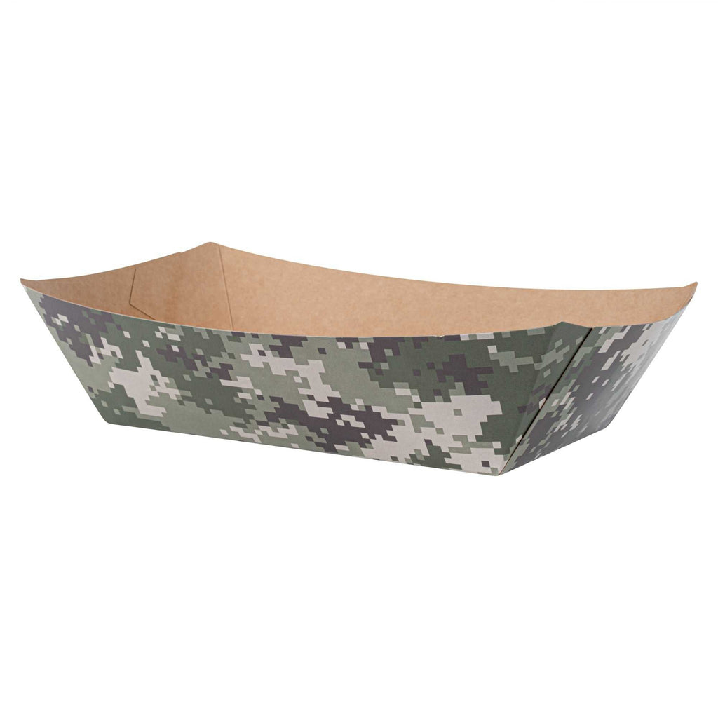 Bio Tek 2 lb Camouflage Paper #200 Food Tray / Boat - 6 1/2" x 3 3/4" x 2 1/4" - 50 count box
