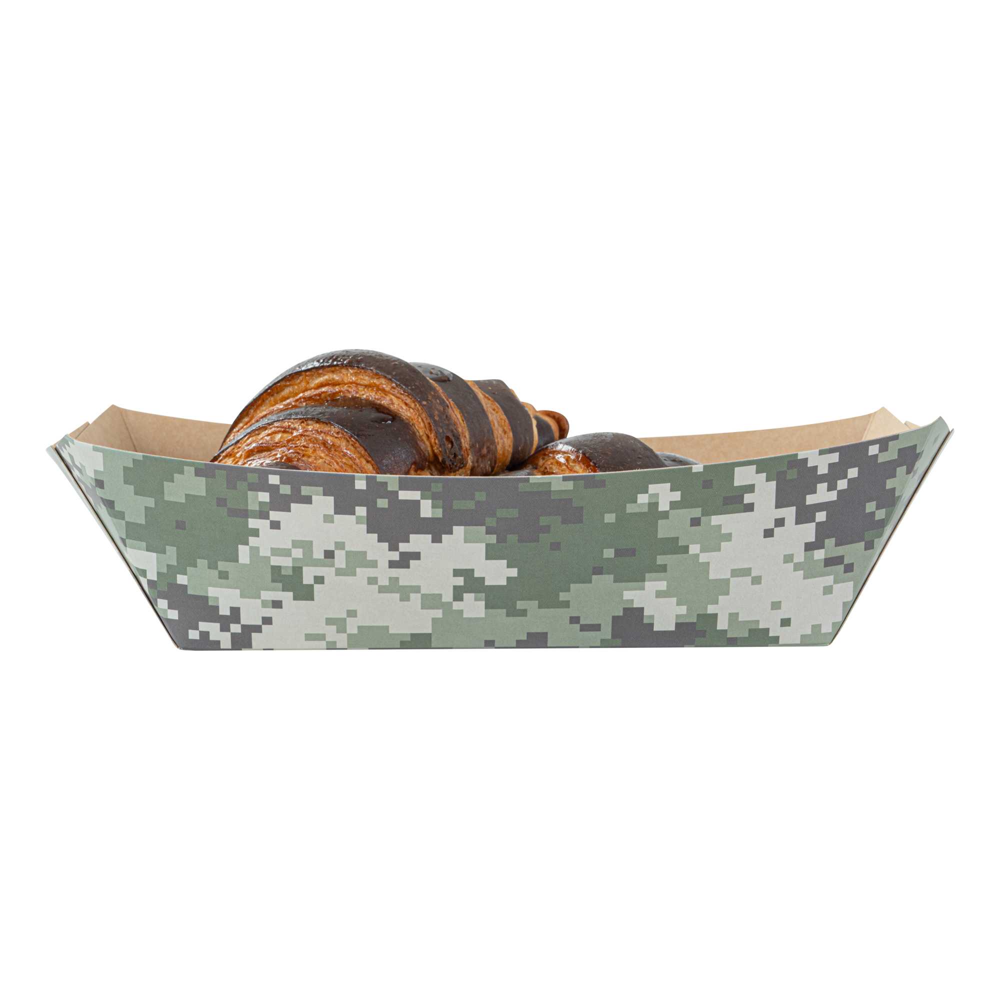 Bio Tek 2 lb Camouflage Paper #200 Food Tray / Boat - 6 1/2" x 3 3/4" x 2 1/4" - 50 count box