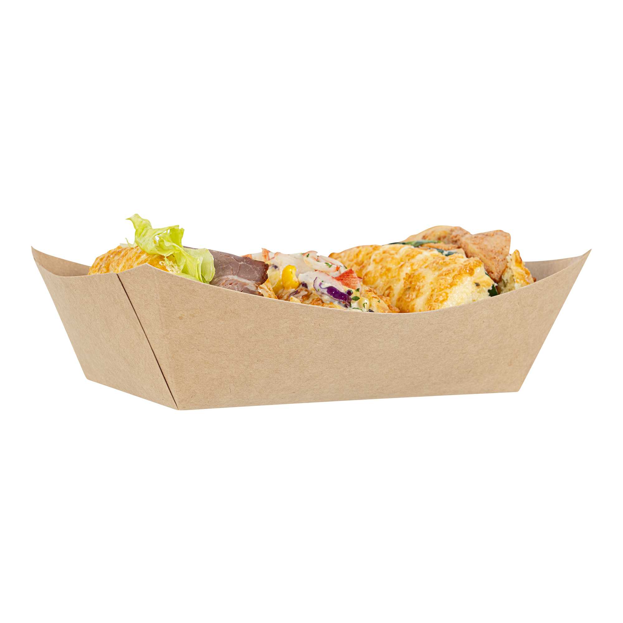 Bio Tek 2 lb Kraft Paper #200 Food Tray / Boat - 6 1/2" x 3 3/4" x 2 1/4" - 50 count box