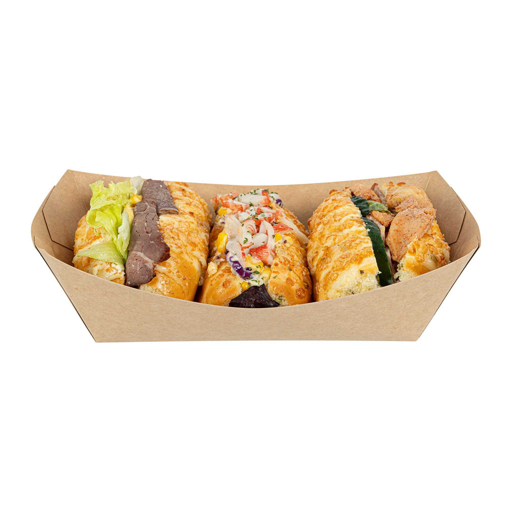 Bio Tek 2 lb Kraft Paper #200 Food Tray / Boat - 6 1/2" x 3 3/4" x 2 1/4" - 50 count box