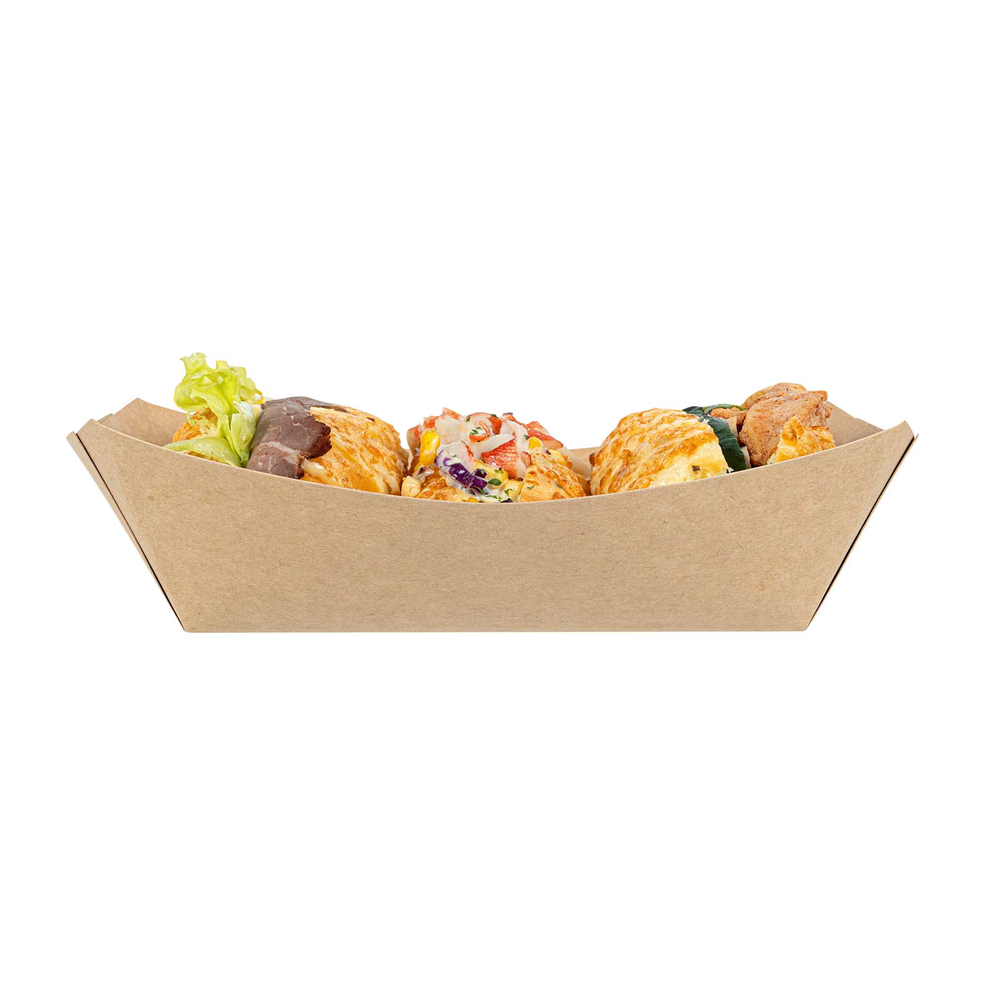 Bio Tek 2 lb Kraft Paper #200 Food Tray / Boat - 6 1/2" x 3 3/4" x 2 1/4" - 50 count box