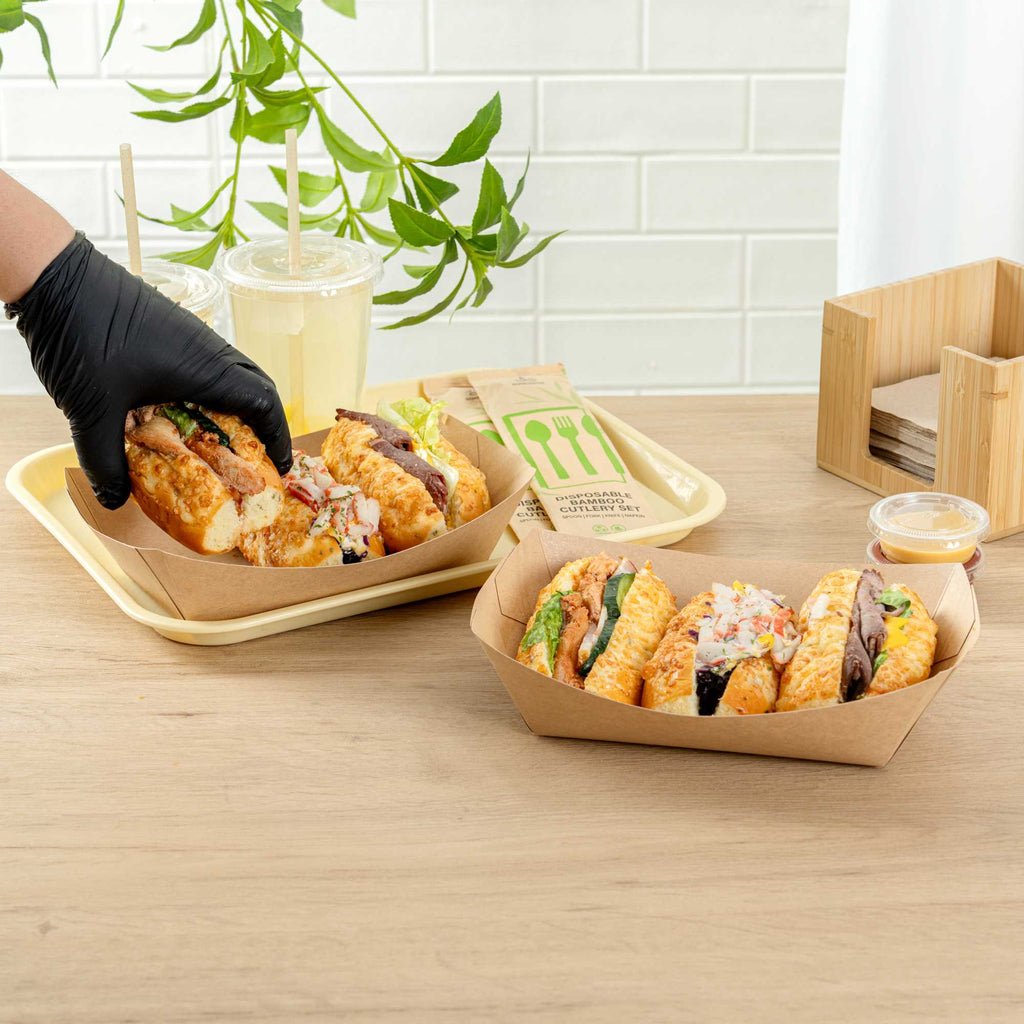 Bio Tek 2 lb Kraft Paper #200 Food Tray / Boat - 6 1/2" x 3 3/4" x 2 1/4" - 50 count box