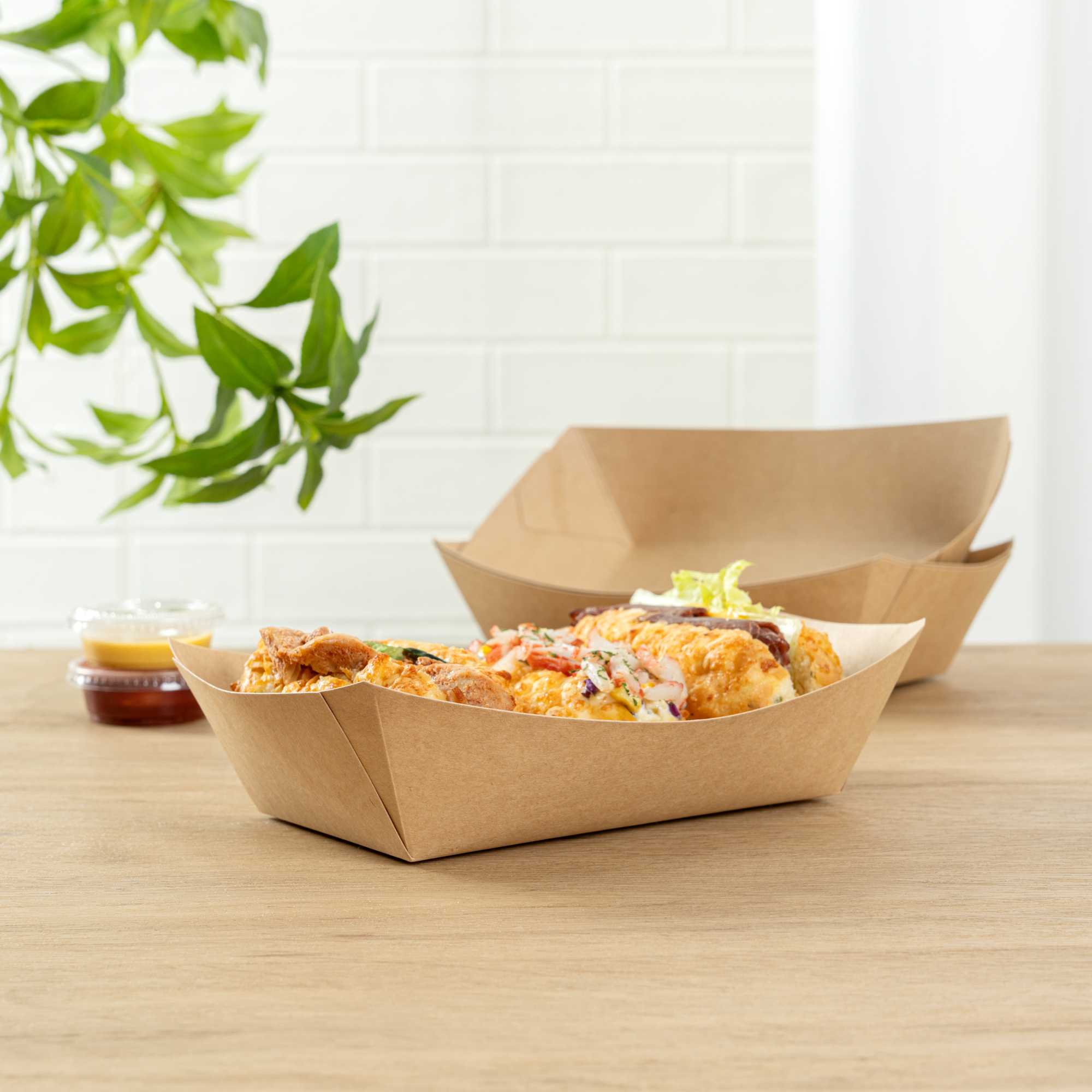 Bio Tek 2 lb Kraft Paper #200 Food Tray / Boat - 6 1/2" x 3 3/4" x 2 1/4" - 200 count box
