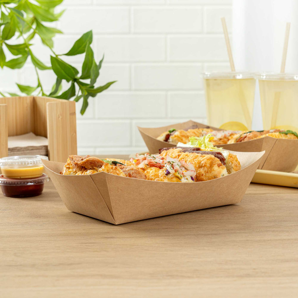 Bio Tek 2 lb Kraft Paper #200 Food Tray / Boat - 6 1/2" x 3 3/4" x 2 1/4" - 200 count box