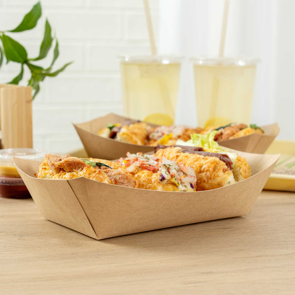 Bio Tek 2 lb Kraft Paper #200 Food Tray / Boat - 6 1/2" x 3 3/4" x 2 1/4" - 200 count box
