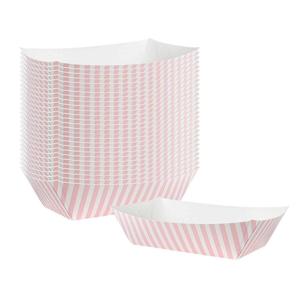 Bio Tek 2 lb Pink and White Stripe Paper #200 Food Tray / Boat - 6 1/2" x 3 3/4" x 2 1/4" - 200 count box