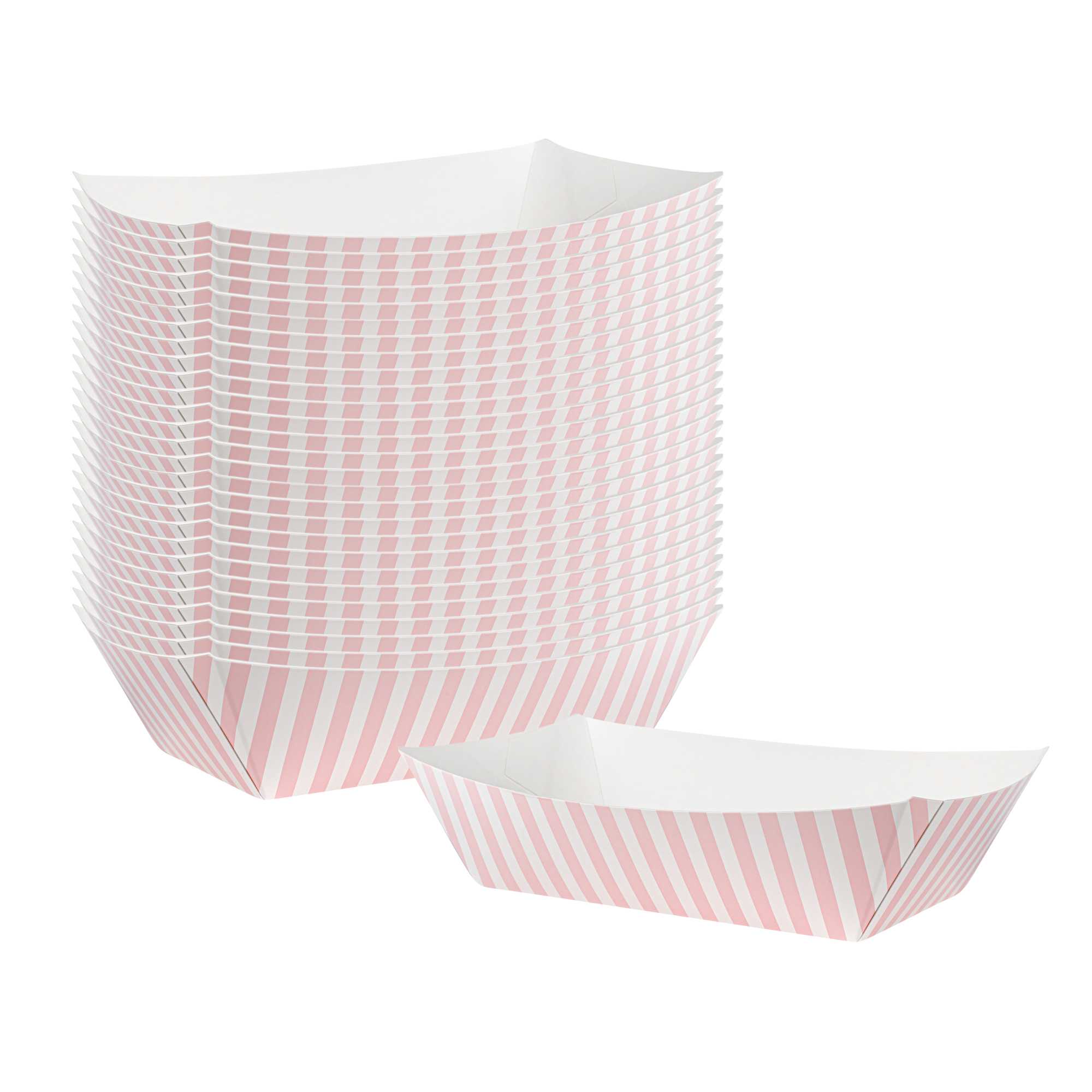 Bio Tek 2 lb Pink and White Stripe Paper #200 Food Tray / Boat - 6 1/2" x 3 3/4" x 2 1/4" - 200 count box
