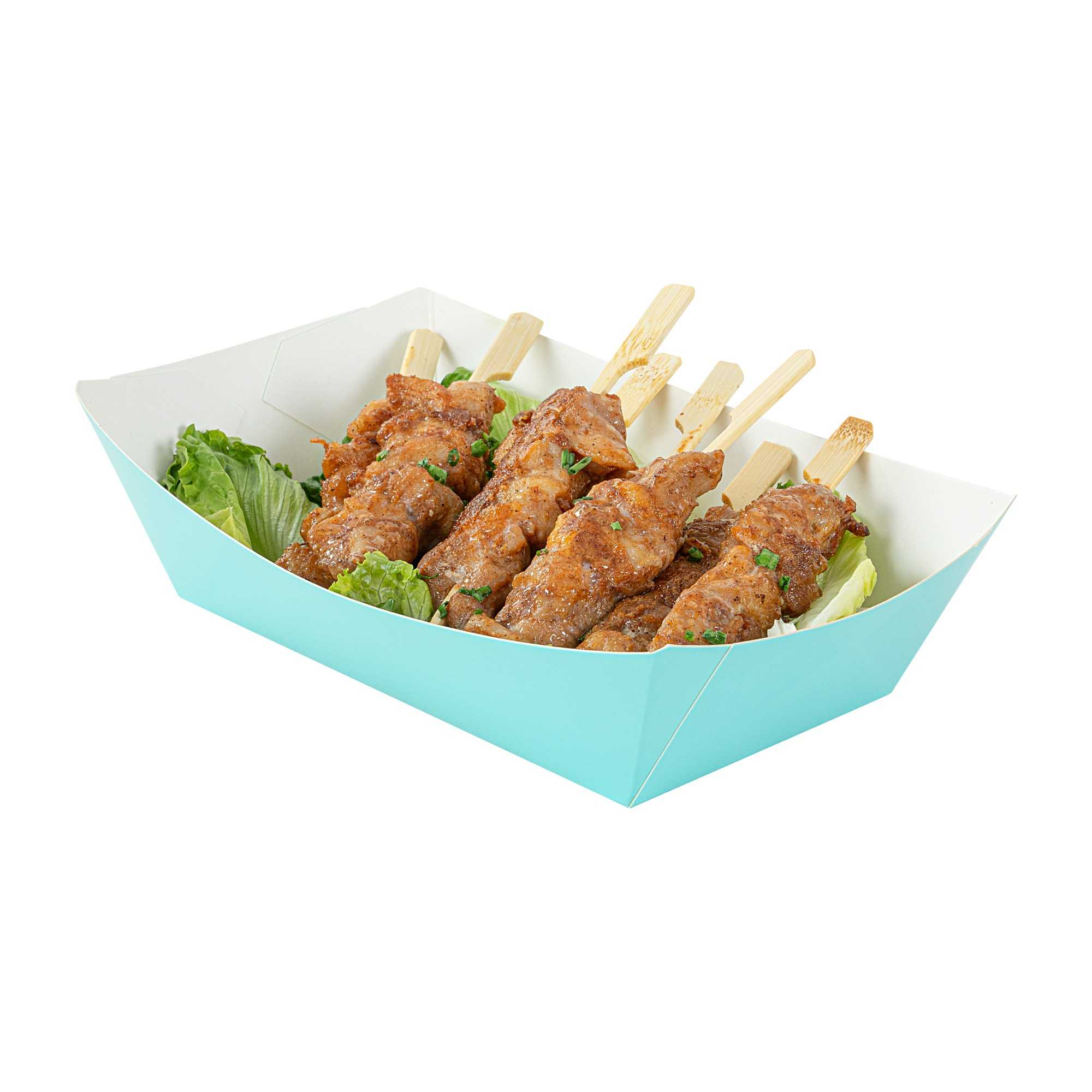 Bio Tek 2 lb Turquoise Paper #200 Food Tray / Boat - 6 1/2" x 3 3/4" x 2 1/4" - 200 count box