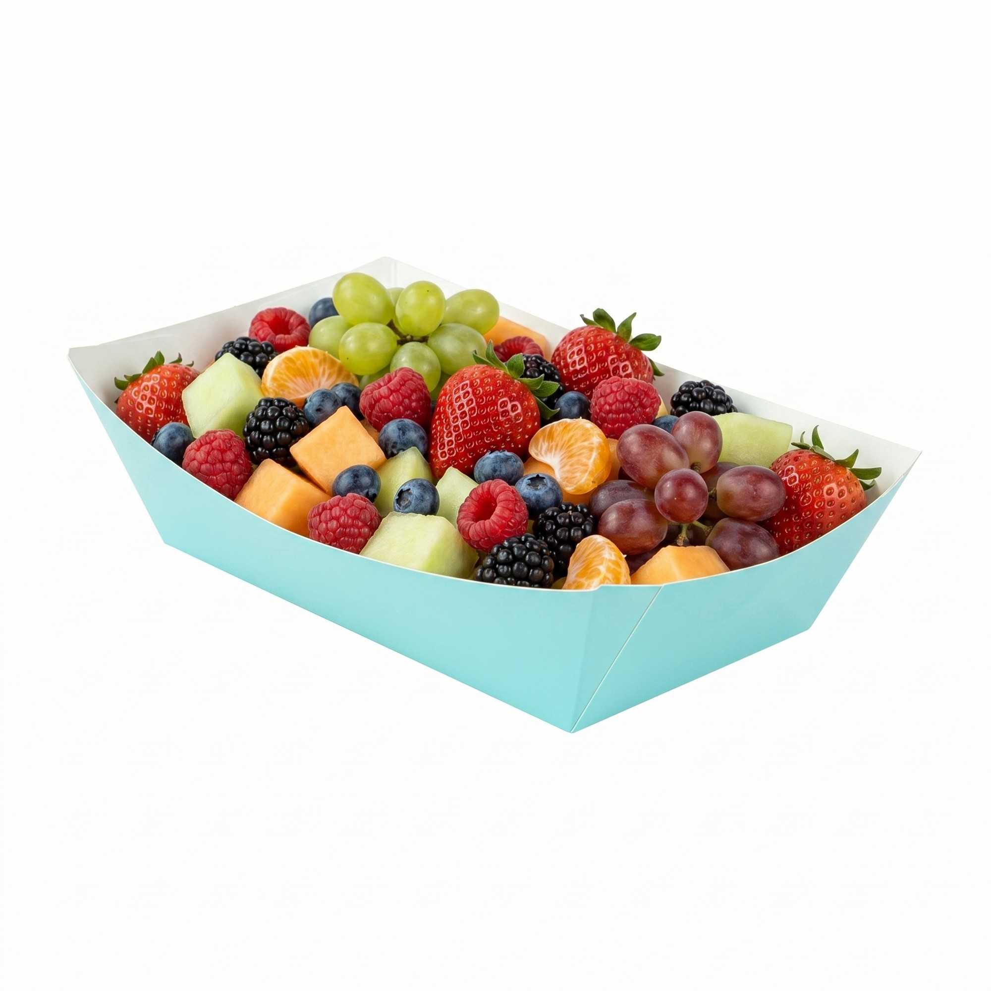 Bio Tek 2 lb Turquoise Paper #200 Food Tray / Boat - 6 1/2" x 3 3/4" x 2 1/4" - 200 count box