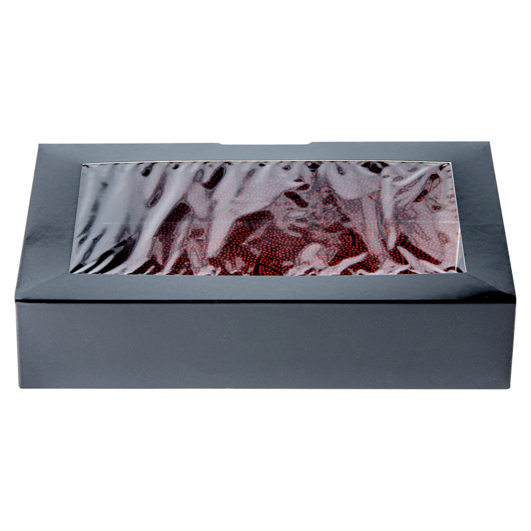 Sakura Vision Black Paper Large Window Sushi Box - 8" x 4 3/4" x 1 3/4" - 50 count box