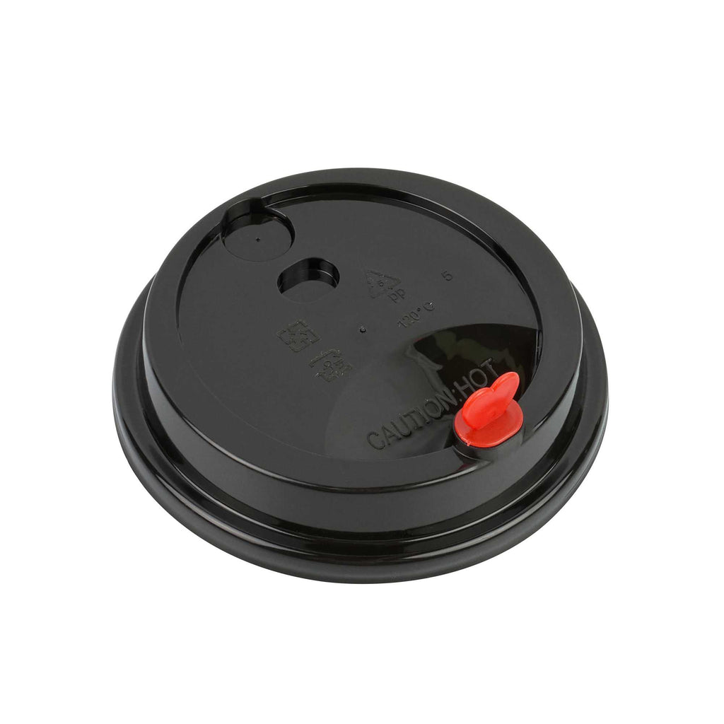 Restpresso Black Plastic Coffee Cup Lid - Fits 8, 12, 16 and 20 oz, with Red Heart Plug - 500 count box