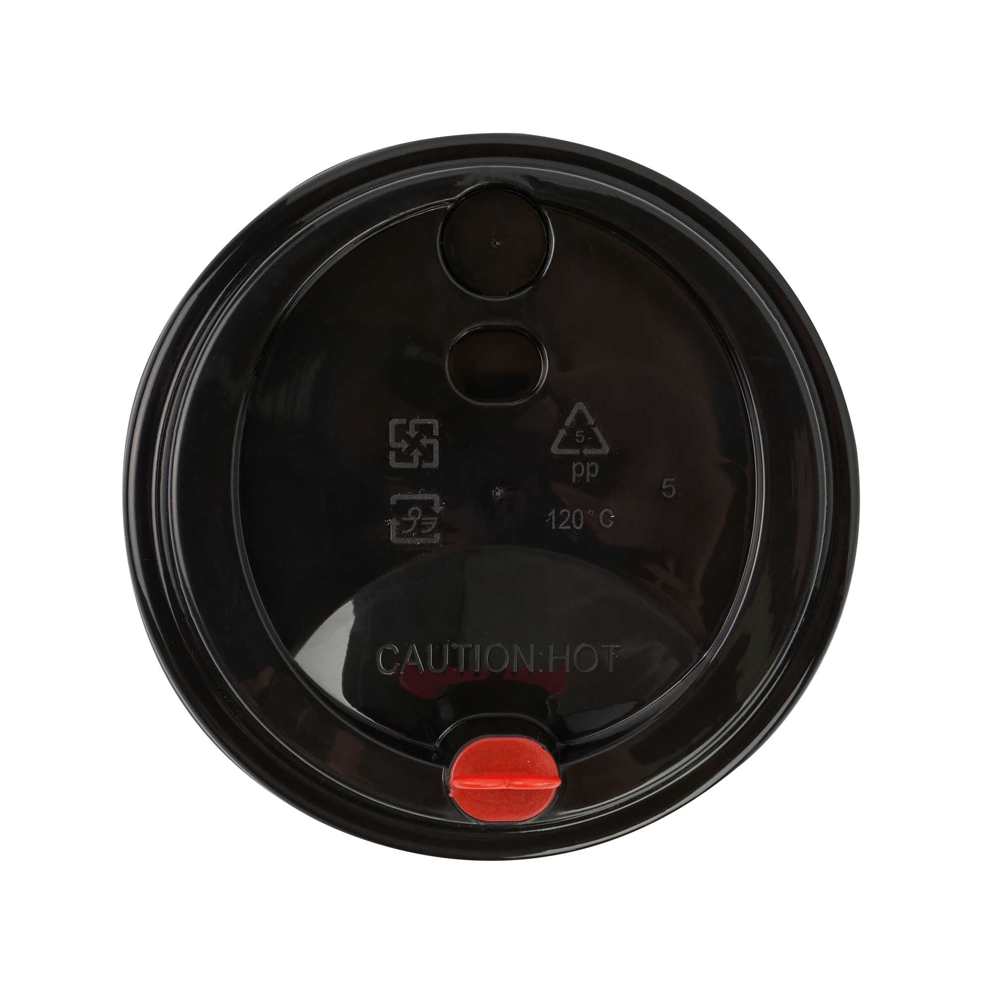 Restpresso Black Plastic Coffee Cup Lid - Fits 8, 12, 16 and 20 oz, with Red Heart Plug - 500 count box