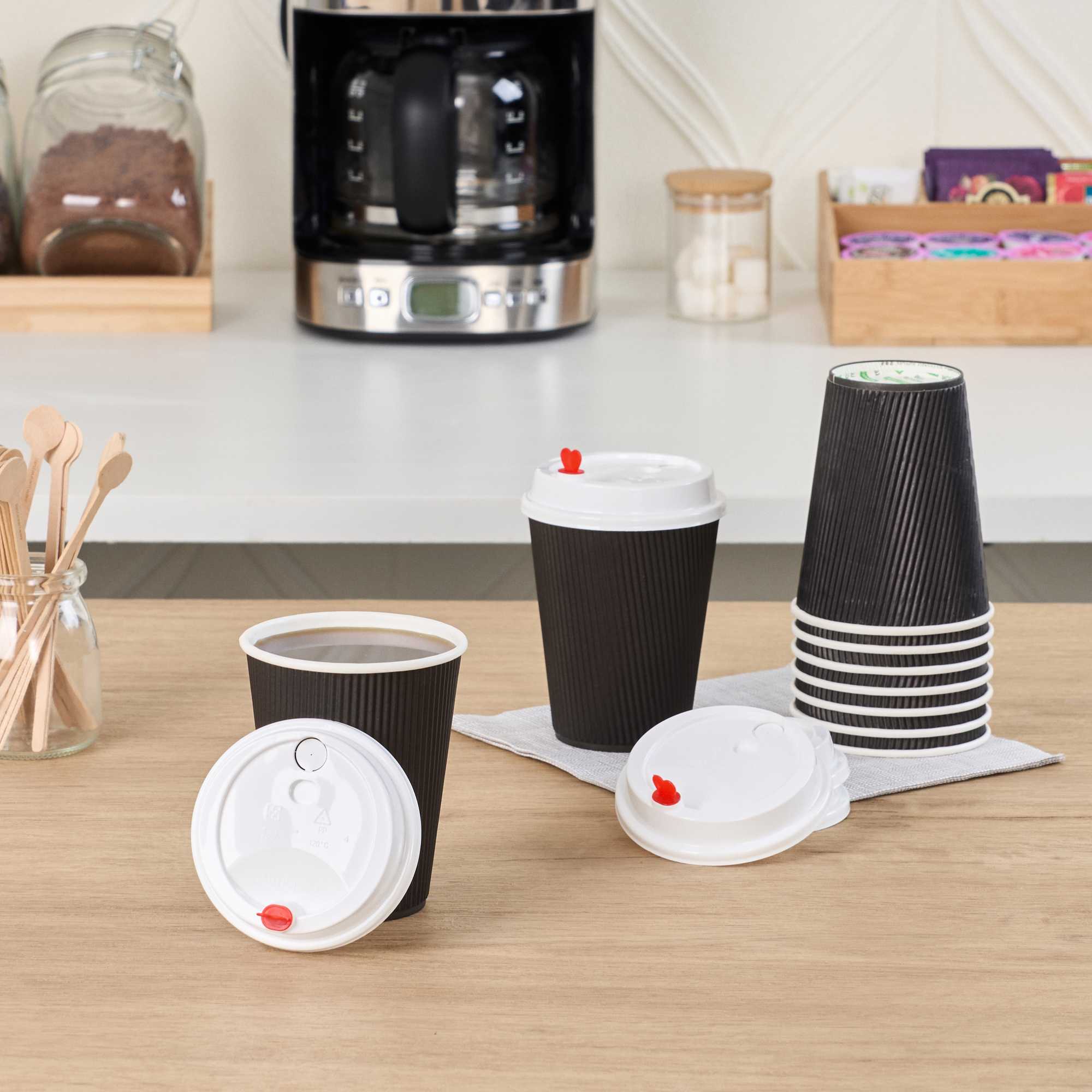 Restpresso White Plastic Coffee Cup Lid - Fits 8, 12, 16 and 20 oz, with Red Heart Plug - 500 count box