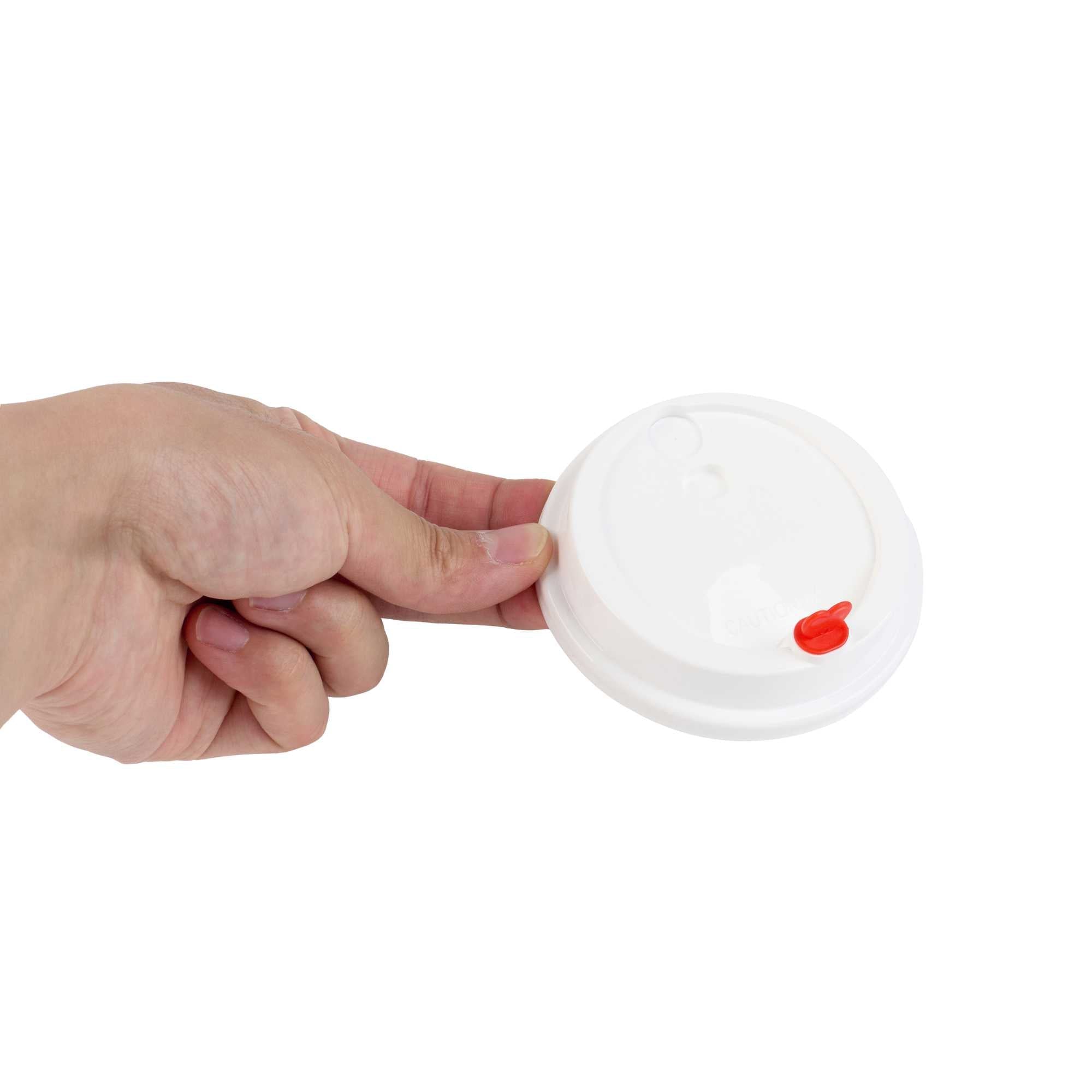 Restpresso White Plastic Coffee Cup Lid - Fits 8, 12, 16 and 20 oz, with Red Heart Plug - 50 count box