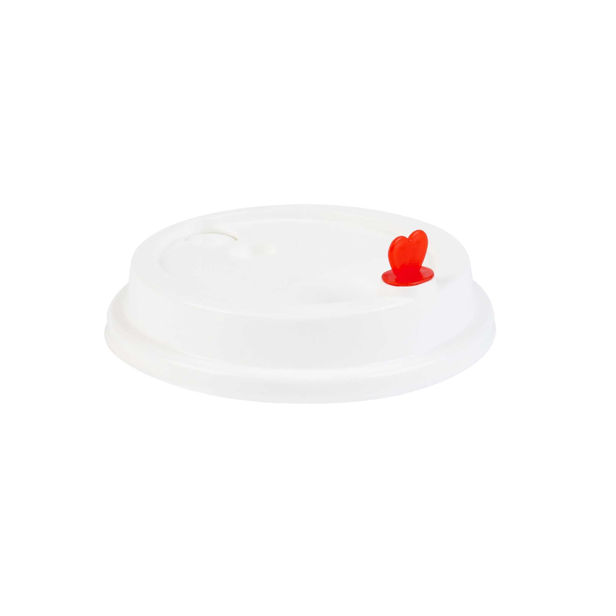 Restpresso White Plastic Coffee Cup Lid - Fits 8, 12, 16 and 20 oz, with Red Heart Plug - 50 count box