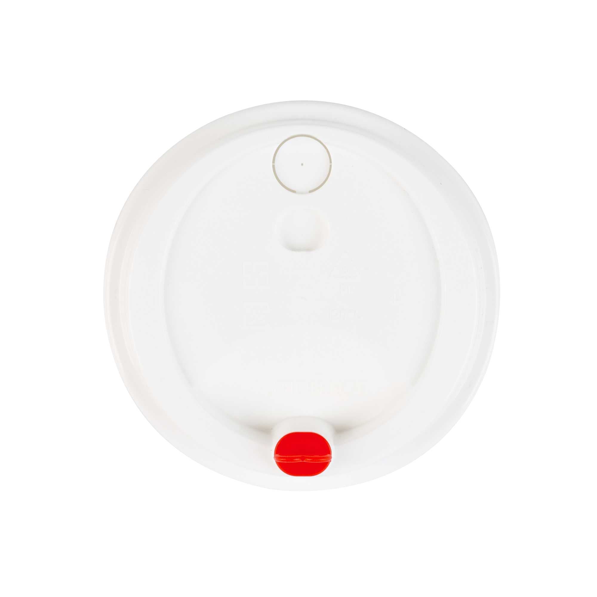 Restpresso White Plastic Coffee Cup Lid - Fits 8, 12, 16 and 20 oz, with Red Heart Plug - 50 count box