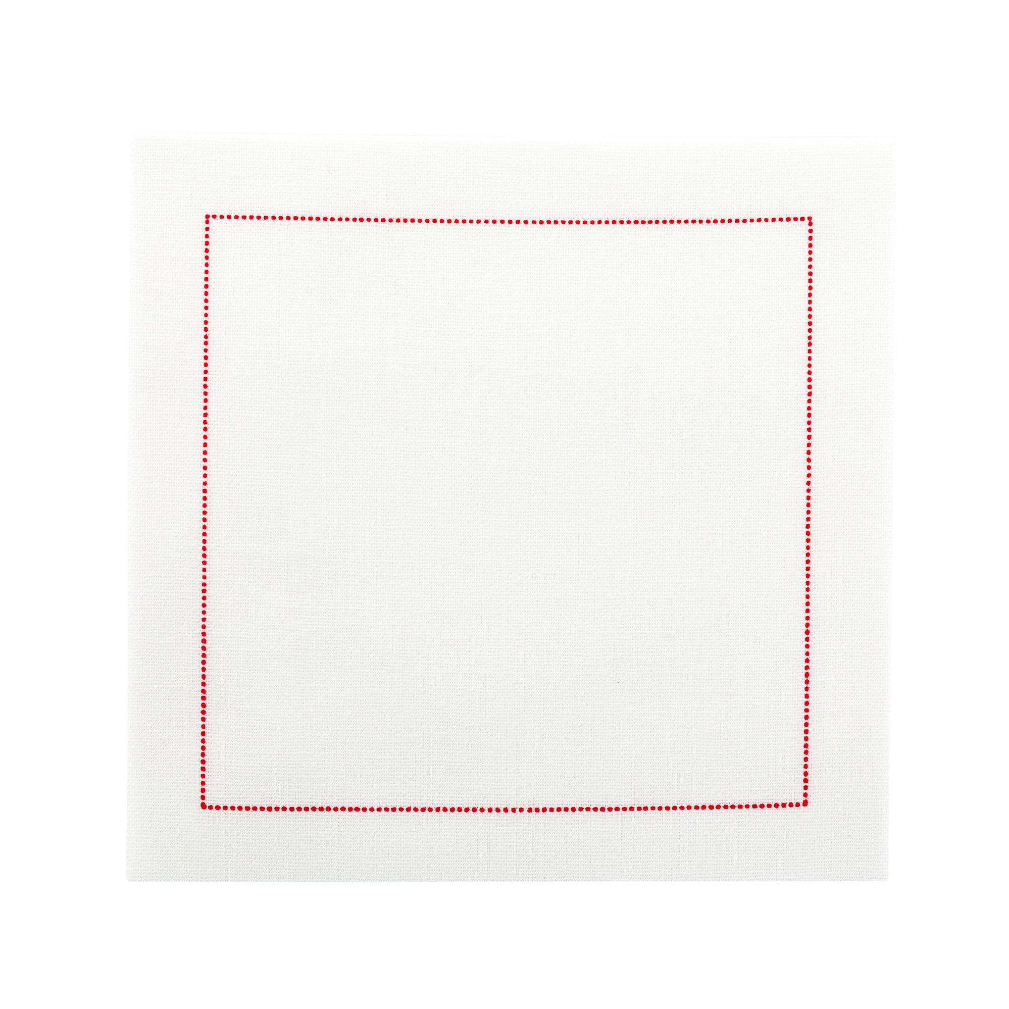 Luxenap Ecru Cotton Cocktail Napkin - Red Stitch, Organic, Disposable - 4 1/2" x 4 1/2" - 500 count box