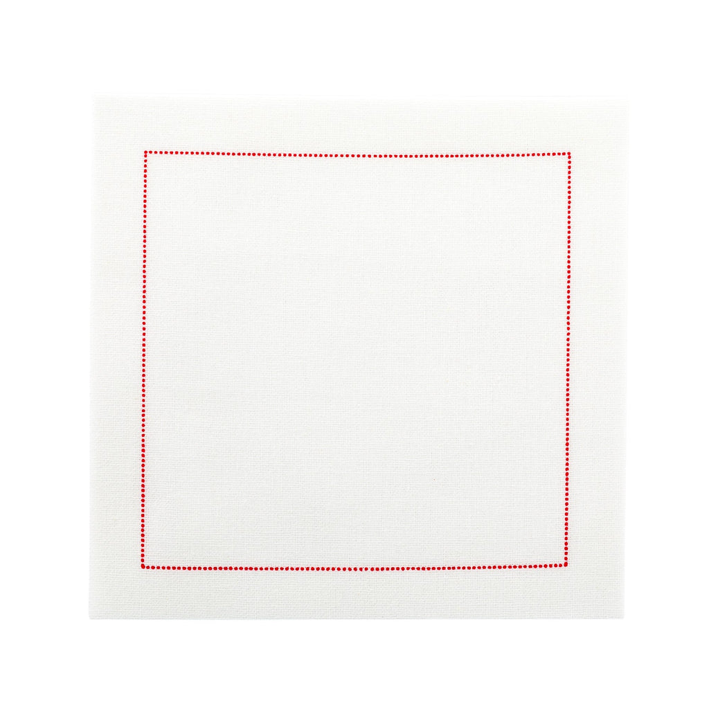 Luxenap Ecru Cloth Cocktail Napkin - Red Stitch, Organic, Disposable - 4 1/2" x 4 1/2" - 50 count box