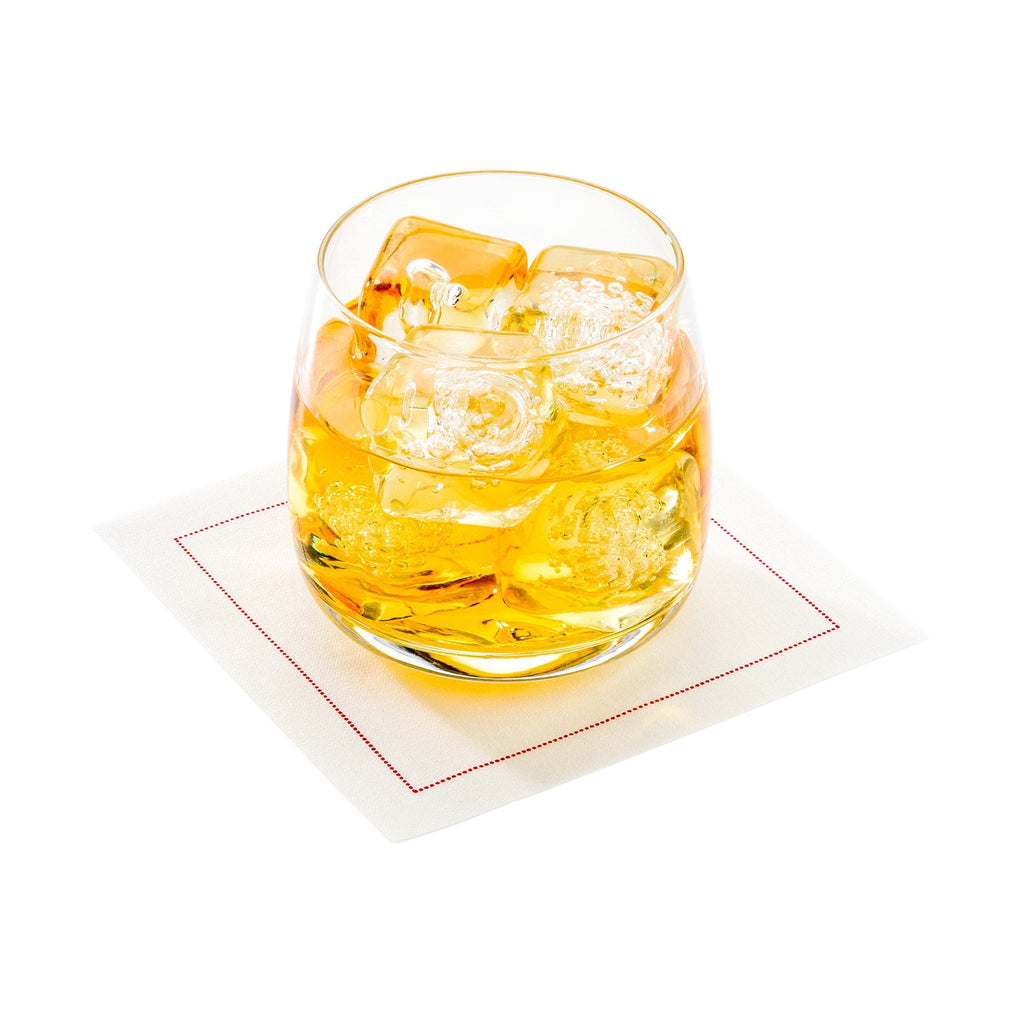 Luxenap Ecru Cloth Cocktail Napkin - Red Stitch, Organic, Disposable - 4 1/2" x 4 1/2" - 50 count box