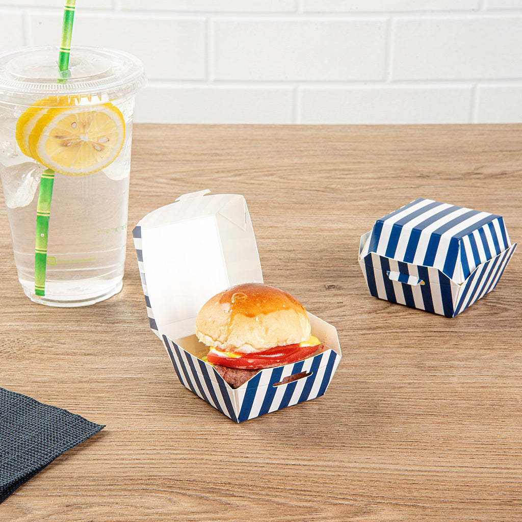 Bio Tek Blue and White Stripe Paper Slider Box - 2 1/2" x 2 1/2" x 2" - 100 count box