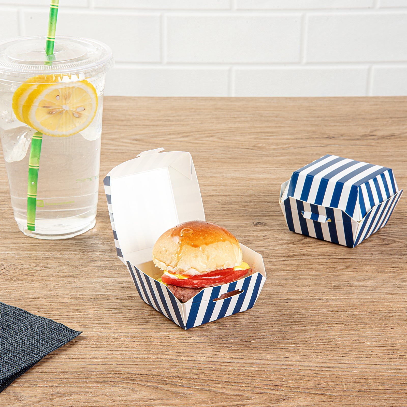 Bio Tek Blue and White Stripe Paper Slider Box - 2 1/2" x 2 1/2" x 2" - 100 count box