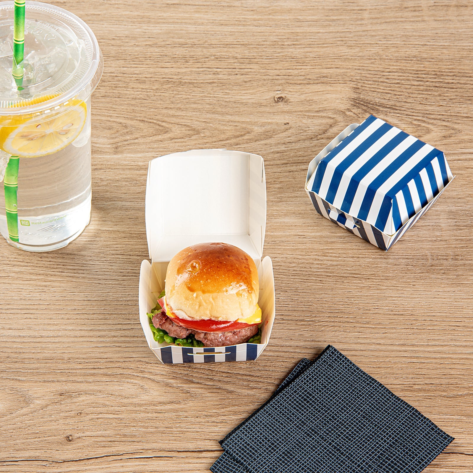 Bio Tek Blue and White Stripe Paper Slider Box - 2 1/2" x 2 1/2" x 2" - 100 count box