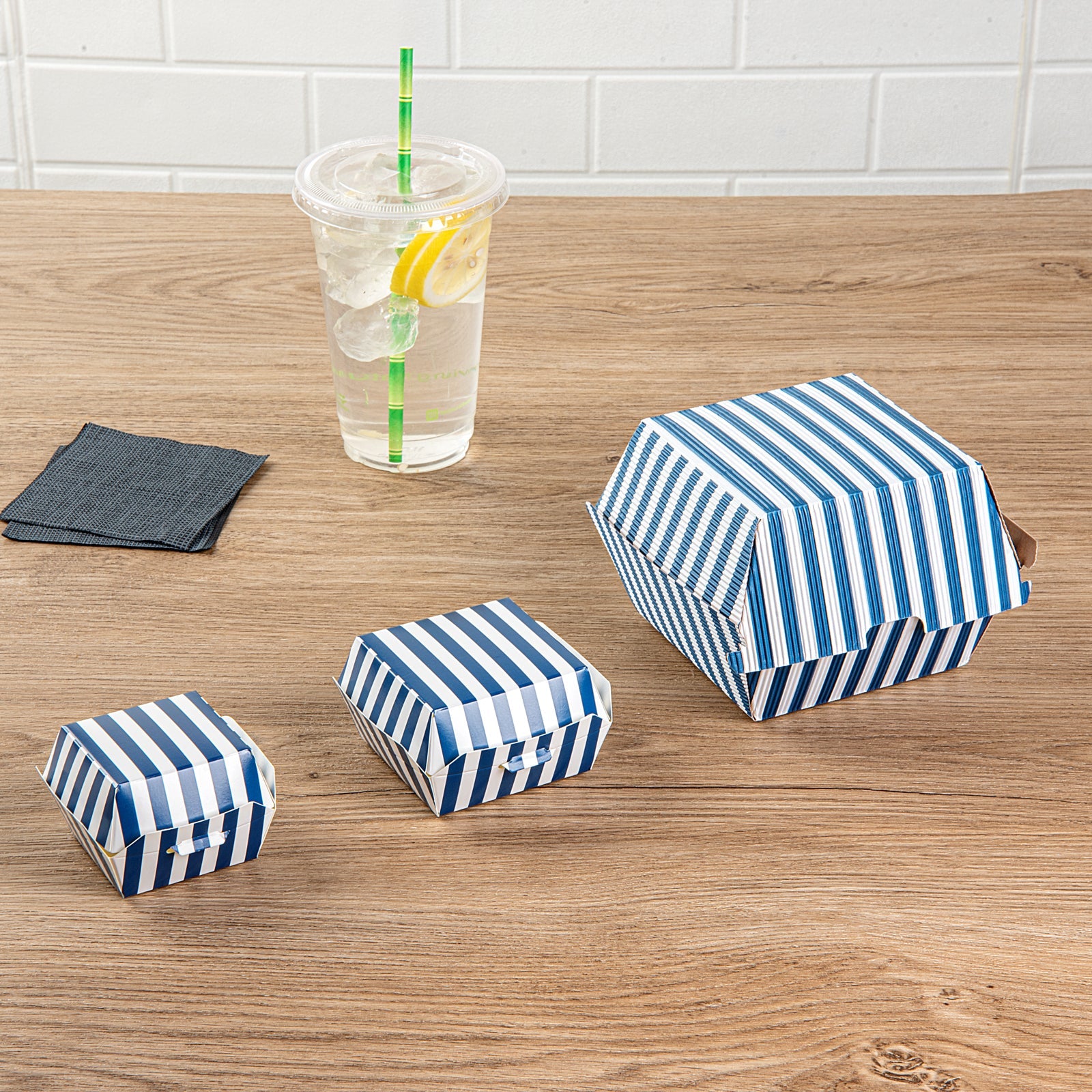 Bio Tek Blue and White Stripe Paper Slider Box - 2 1/2" x 2 1/2" x 2" - 100 count box
