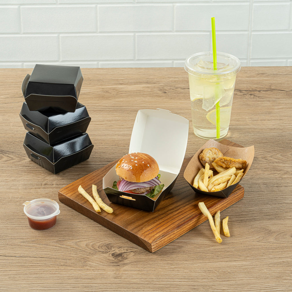 Bio Tek Black Paper Mini Burger Box - 2 3/4" x 2 3/4" x 2" - 100 count box