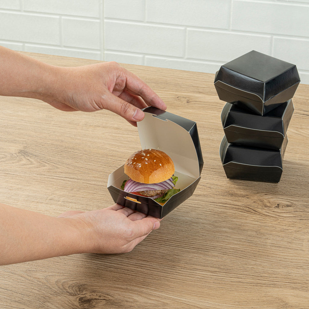 Bio Tek Black Paper Mini Burger Box - 2 3/4" x 2 3/4" x 2" - 100 count box