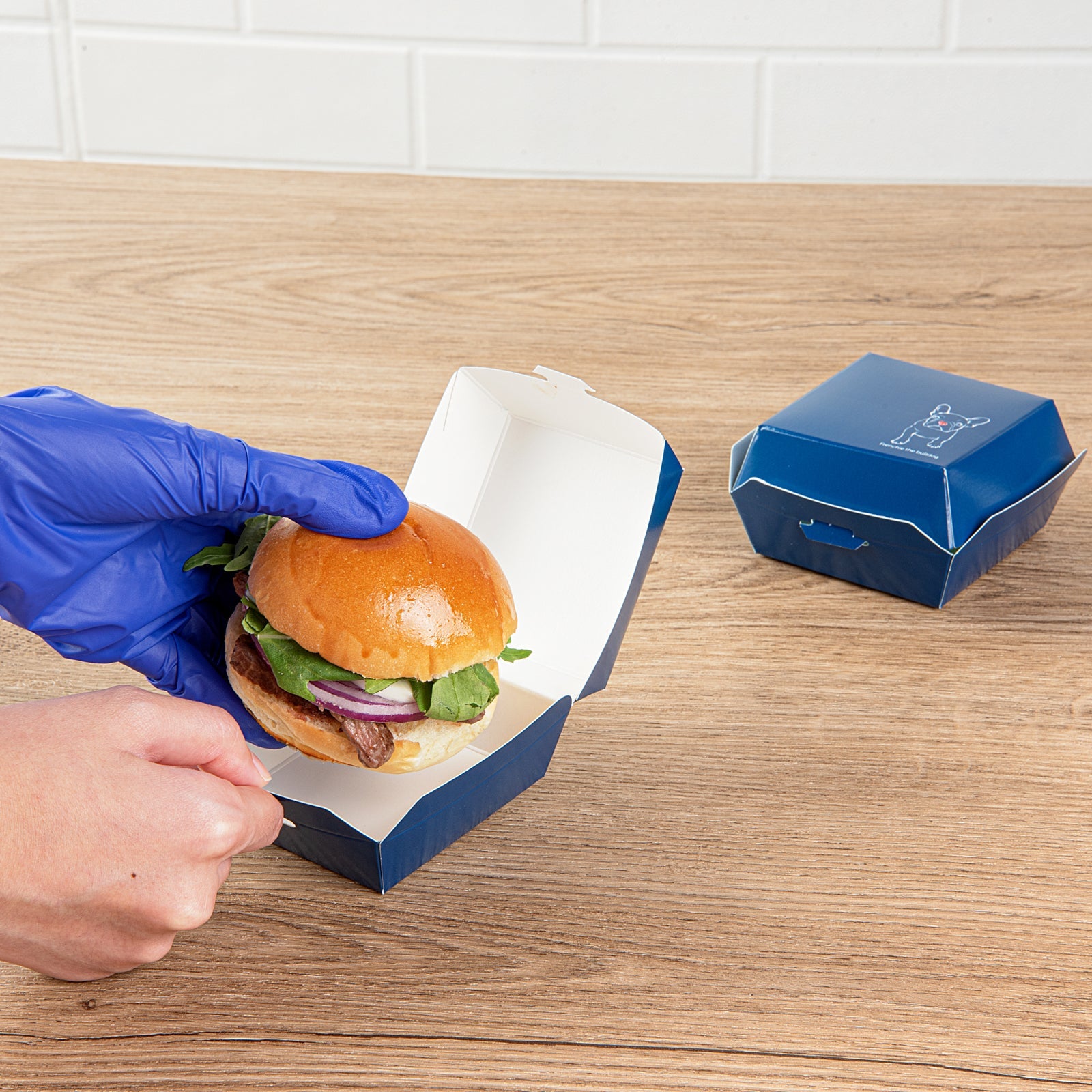 Bio Tek Frenchie Paper Mini Burger Box - 2 3/4" x 2 3/4" x 2" - 100 count box