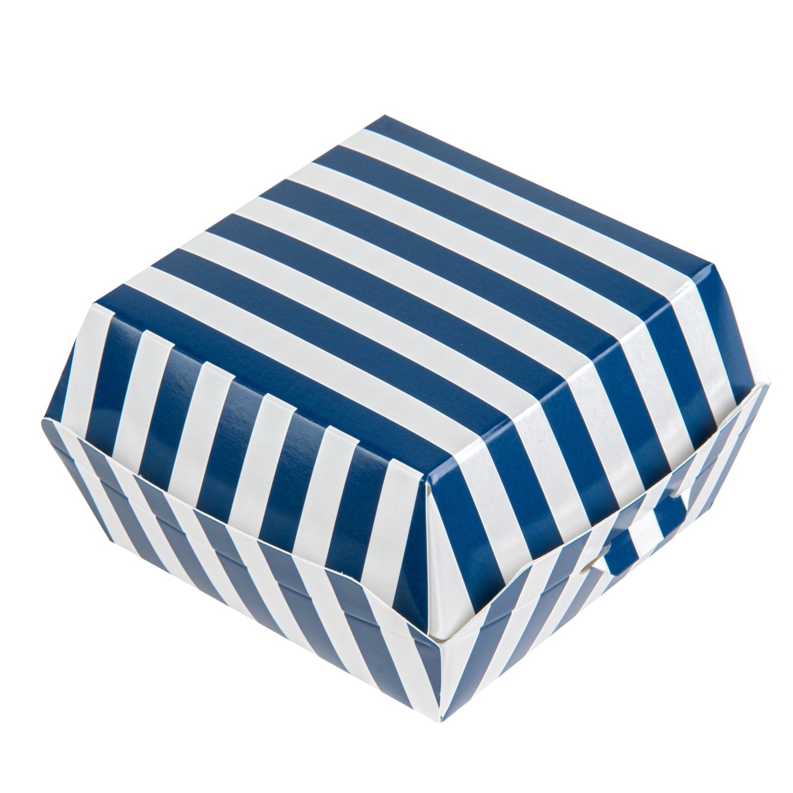 Bio Tek Blue and White Stripe Paper Mini Burger Box - 2 3/4" x 2 3/4" x 2" - 100 count box