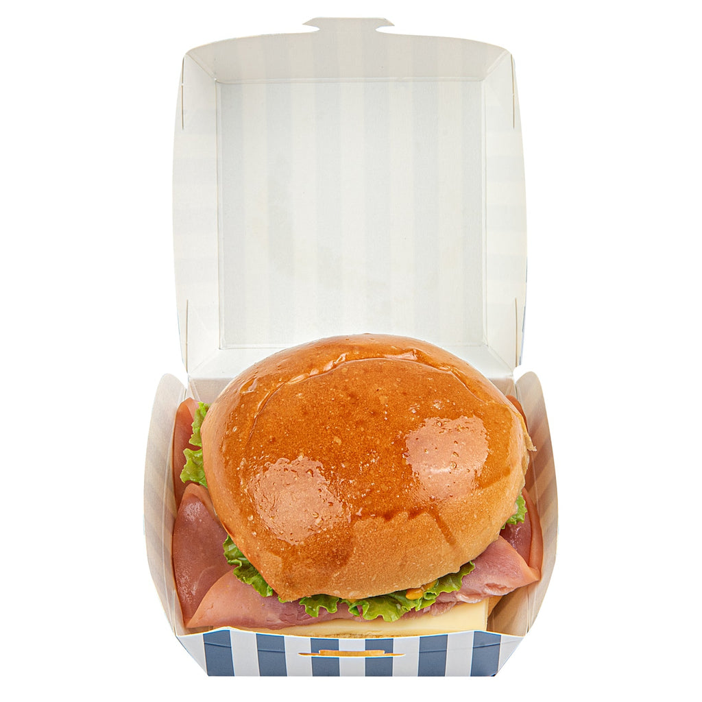 Bio Tek Blue and White Stripe Paper Mini Burger Box - 2 3/4" x 2 3/4" x 2" - 100 count box