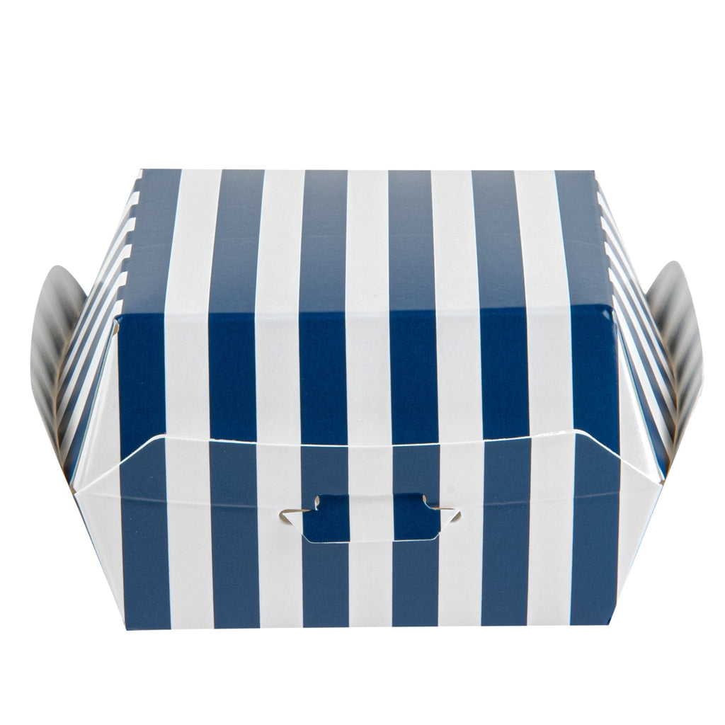 Bio Tek Blue and White Stripe Paper Mini Burger Box - 2 3/4" x 2 3/4" x 2" - 100 count box