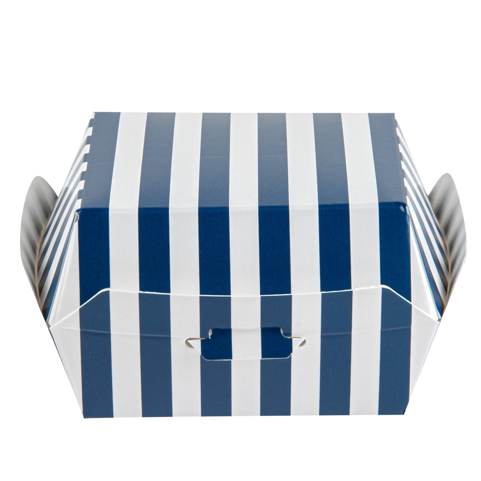 Bio Tek Blue and White Stripe Paper Mini Burger Box - 2 3/4" x 2 3/4" x 2" - 100 count box