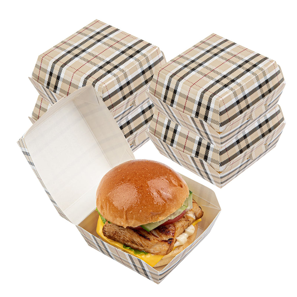 Bio Tek Plaid Paper Mini Burger Box - 2 3/4" x 2 3/4" x 2" - 100 count box